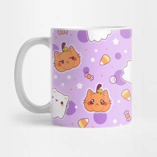 Kawaii ghost kittens and pumpkins Halloween pattern Mug